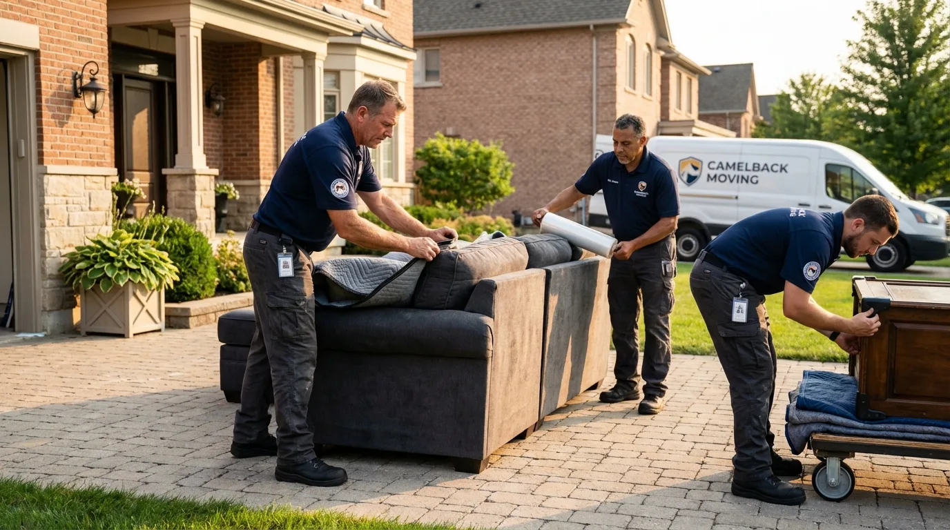Large estate moving crew wrapping furniture in Many, LA